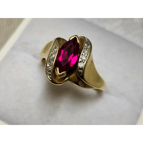 170 - 10ct Gold & Diamond Dress Ring w/a Beautiful Central Red Stone - size N & 3.8g