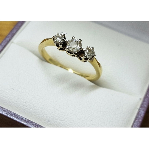 185 - 18ct Gold & Diamond Trilogy Ring, size K & 2.2g