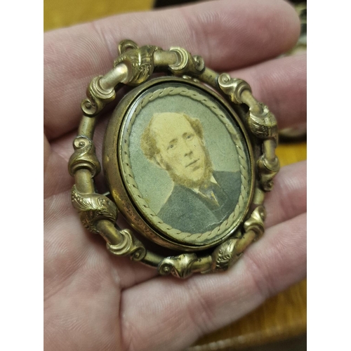 189 - Trio of Antique Portrait Miniature Brooches - furthest left possibly gold