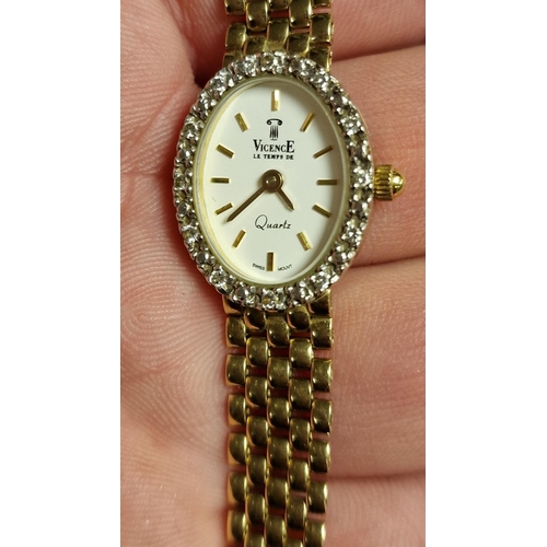 195 - 9ct Gold Vicence Swiss Ladies' Wristwatch Watch & 9ct Gold Strap - 16g