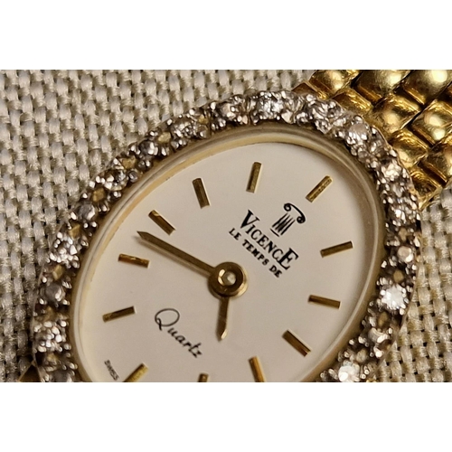 195 - 9ct Gold Vicence Swiss Ladies' Wristwatch Watch & 9ct Gold Strap - 16g