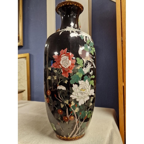 5 - Pair of Black Chinese Cloisonne Vases - 46cm high