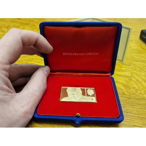 80 - 18ct Gold Boxed Sir Winston Churchill Commemorative Stamp, by Metalimport Ltd, Limited Edition numbe... 