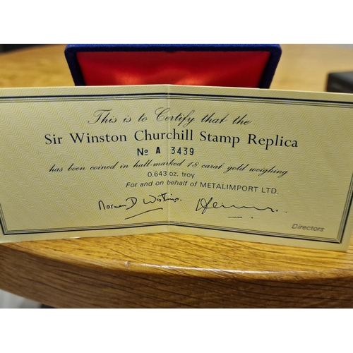 80 - 18ct Gold Boxed Sir Winston Churchill Commemorative Stamp, by Metalimport Ltd, Limited Edition numbe... 