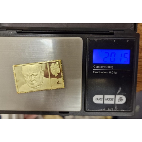 80 - 18ct Gold Boxed Sir Winston Churchill Commemorative Stamp, by Metalimport Ltd, Limited Edition numbe... 