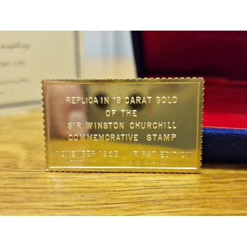 81 - 18ct Gold Boxed Sir Winston Churchill Commemorative Stamp, by Metalimport Ltd, Limited Edition numbe... 