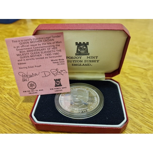 95 - Sterling Silver Isle of Man Pobjoy Mint Queen Mother 80th Anniversary Silver Proof Coin - 33.5g inc ... 