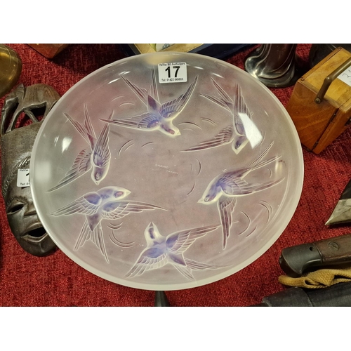 17 - Large 1930's French Sabino Glass Bird Swallows Bowl - 30cm diameter