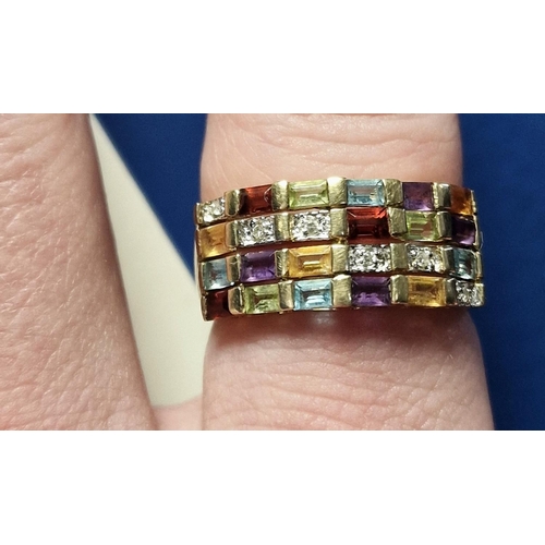 174f - 9ct Gold & Diamond Harlequin Multi-Stone Dress Ring, 4.1g & size R