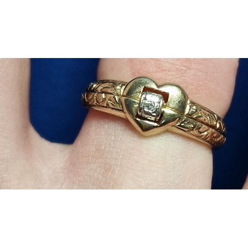 174g - 9ct Gold & Diamond 'I LOVE YOU' Twin Ring, 3.35g & size N+0.5/O