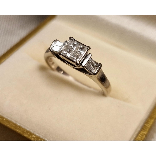 188d - 18ct White Gold & Diamond (.33ct Princess Cut) Engagement Ring, size K+0.5/L & 4.7g