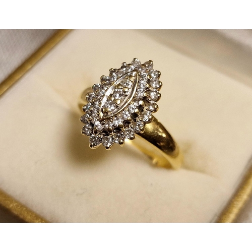 188e - 18ct Gold & Diamond Marquis Cluster Ring, 4.6g & size K