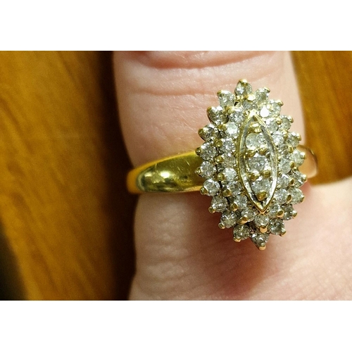 188e - 18ct Gold & Diamond Marquis Cluster Ring, 4.6g & size K