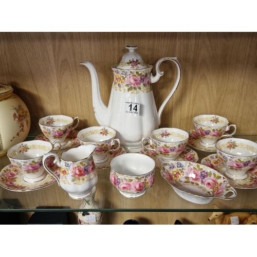 14 - Royal Albert Serena Pink Floral Coffee Tea Service - 16 pieces in total