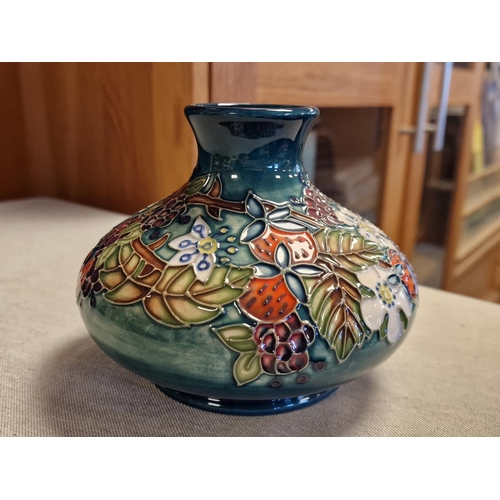 22 - Moorcroft Floral Green Squat Vase, marked 933 to base, 4.5