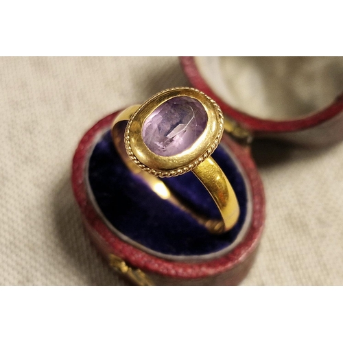 226 - Antique Victorian 22ct Gold & Amethyst Solitaire Dress Ring Size Q Weight 2.6g