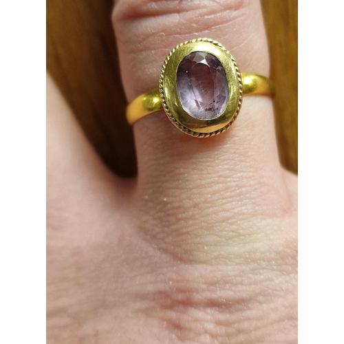 226 - Antique Victorian 22ct Gold & Amethyst Solitaire Dress Ring Size Q Weight 2.6g