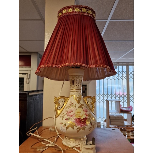 23j - Royal Worcester Floral & Gilt Blush Lamp, marked in puce 1279 to base, measures 11.5