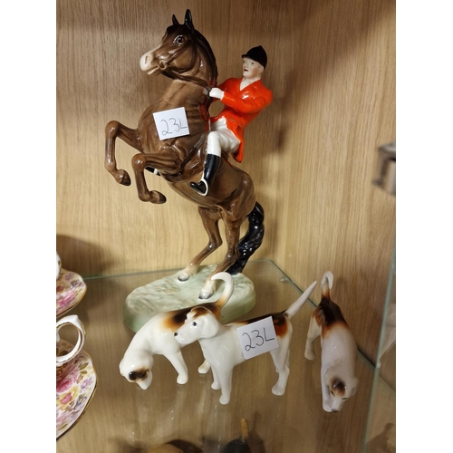 23l - Beswick Rearing HuntsmanRider and Dogs Set of Four Figures - VGC