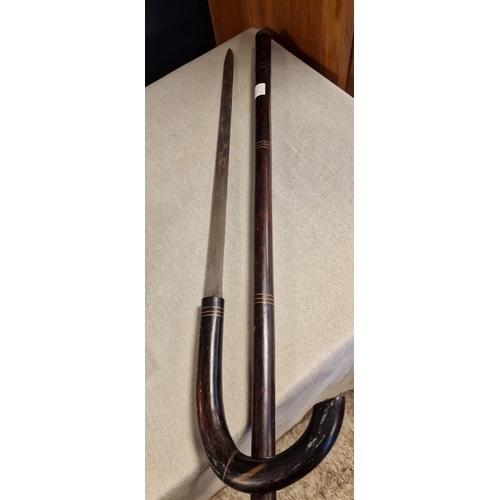 25b - African Carved Sword Stick - 1930's, blade length 45cm & stick length 85cm