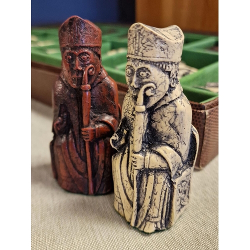 26a - Antique Chess Set, Isle of Lewis Chessmen Style and heavyweight - King measures 9cm high