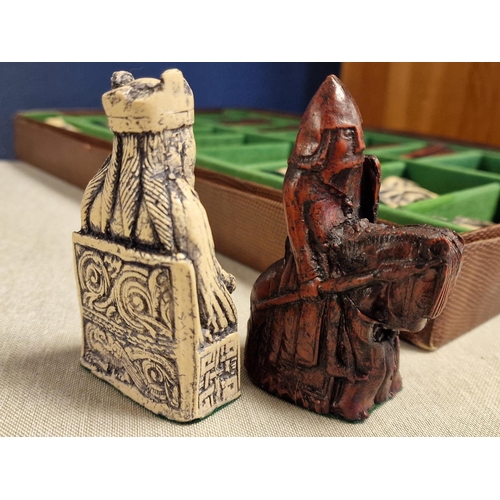 26a - Antique Chess Set, Isle of Lewis Chessmen Style and heavyweight - King measures 9cm high