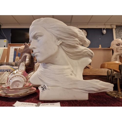 30 - Antique Carrara Marble Stone Classical Bust of a Windswept - provenance from a Halifax Based Funeral... 