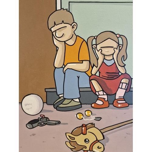 32 - Pete McKee (1966-) 2016 Original Artwork titled 'Keep Quiet, Dads on Nights' , 56x43cm inc frame - O... 