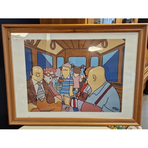 33 - Pete McKee (1966-) Framed Bus Train Tram Journey Print - 78x58cm inc frame