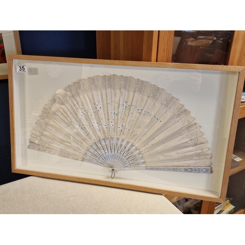 35 - Framed Antique Fan - 75x43cm inc frame