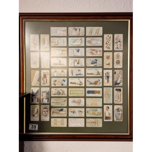 39 - Framed Wills Cigarette Cards Medical Ailments and First Aid Wall Art