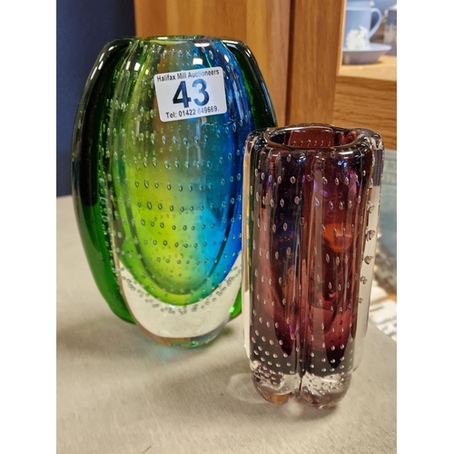 43 - Whitefriars Bubble Pattern Art Glass Retro Vases - 20 & 16cm high