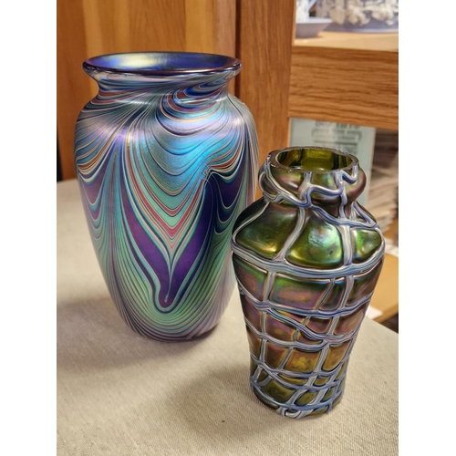44 - Signed Okra Vase + a Loetz Iridescent Glass Vase - 16.5 & 13cm high