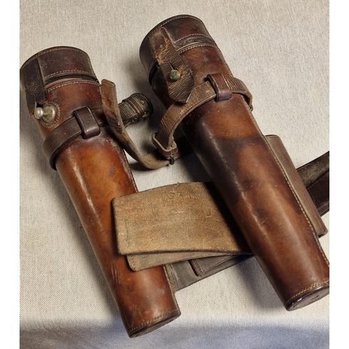 48 - Silver Hunting Flasks w/Leather Cases - one with a silver hallmarked lid+ collar - Birmingham 1901