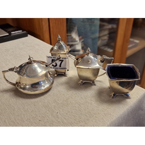 57 - Silver Sterling Hallmarked 4pc Cruet Set - D Bros of Birmingham 1899 - total weight excluding all gl... 