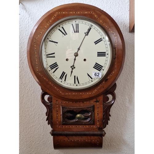 62 - Ansonia Antique American Inlaid Wood Drop Wall Clock