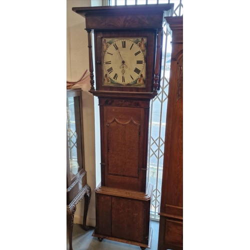 64 - Antique Grandfather Longcase Clock w/handpainted face - 212cm high