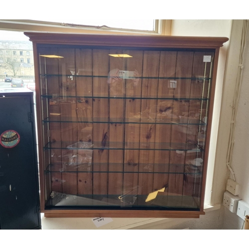 68c - Pine and Glass Shelved Display Cabinet - to be Wall-Hung or fixed to a small dresser - 94cm high x 9... 