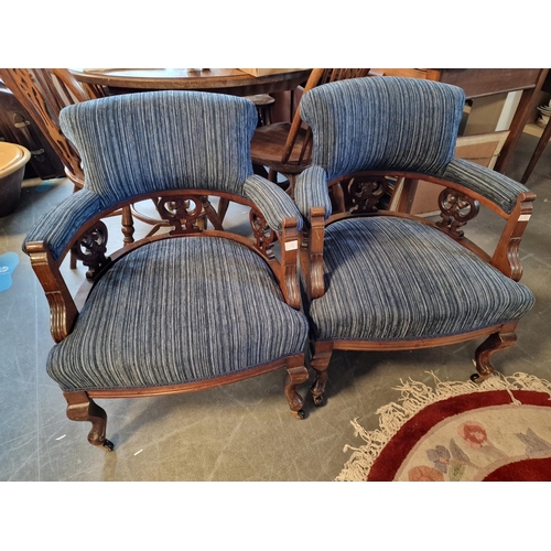 68i - Edwardian Mahogany Tub Chair Pair - very well upholstered and 76cm high