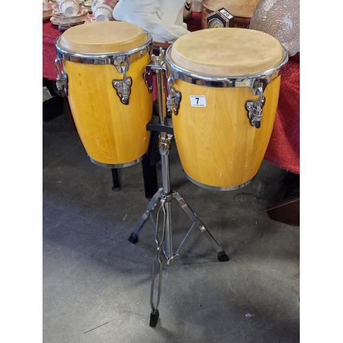 7 - Pair of Sonor 'Champion' Bongo Drums Musical Instrument - 87cm high