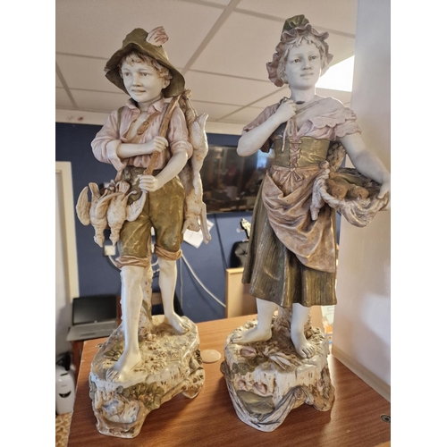 10c - Pair of Very Large Royal Dux Farming & Hunting figures - both AF with the boy much better