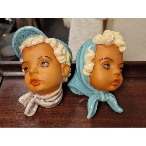 24g - Adolf Prischl Pair of Kunstkeramik Wandmaske Children Masks Sconces
