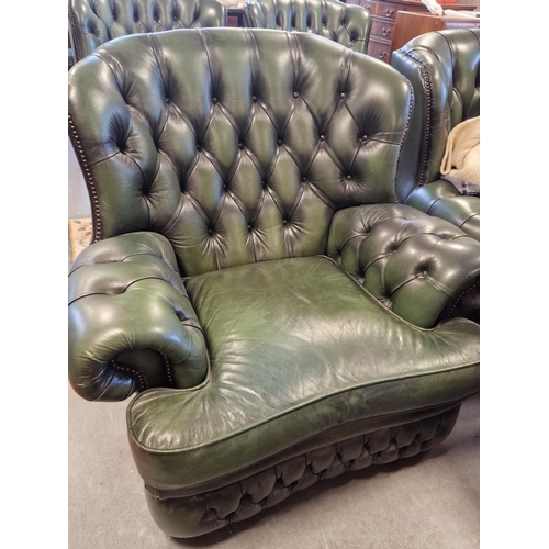 277 - Chesterfield Green Leather Armchair - 86x92x100cm