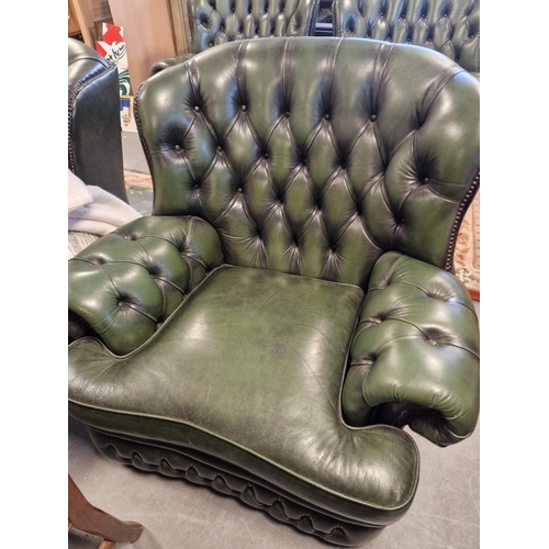 278 - Chesterfield Green Leather Armchair - 86x92x100cm