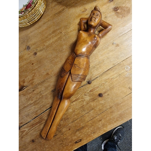 6b - Vintage Carved Wooden Female Form Nutcracker - 24cm long