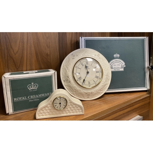 260i - Boxed Royal Creamware Clocks.  Wall Clock 30cm And Daisy Mantle Clock 20cm