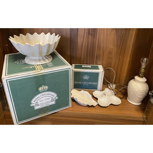 260k - Royal Creamware Table Lamp, Shell Dish (Boxed), Salad Bowl (Boxed) & Relish Dish