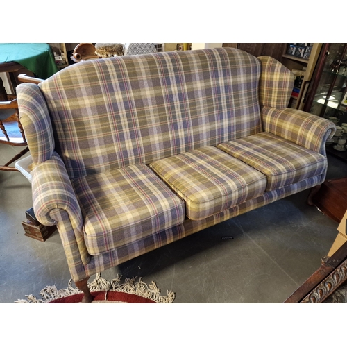 283 - Tartan Upholstered Large Three Seater Sofa - VGC