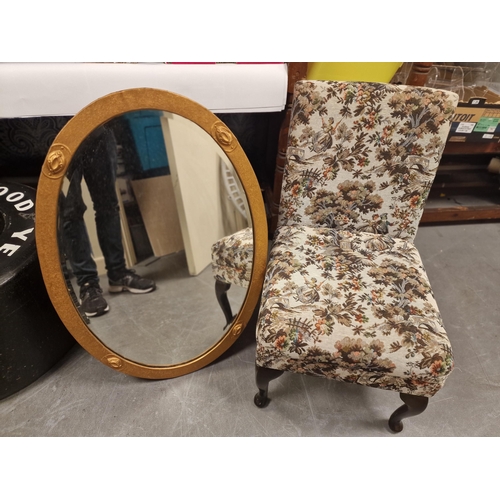 260u - 1930's Bevelled Edge Oval Mirror + a Retro Chair