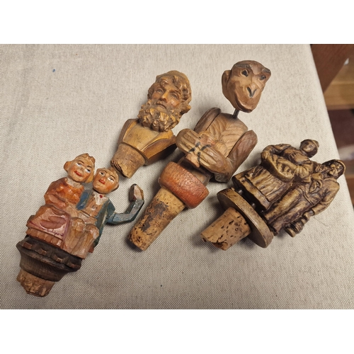 260w - Group of Antique Articulated and Fixed Wine Stoppers Corks - likely Italian